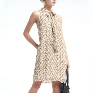 BANANA REPUBLIC  animal print shift dress tie detail sleeveless pockets SZ L